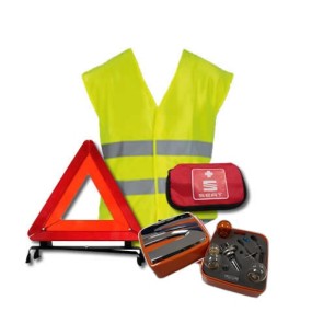 Pack de sécurité (triangle + gilet + trousse de secours + ampoules H4)
